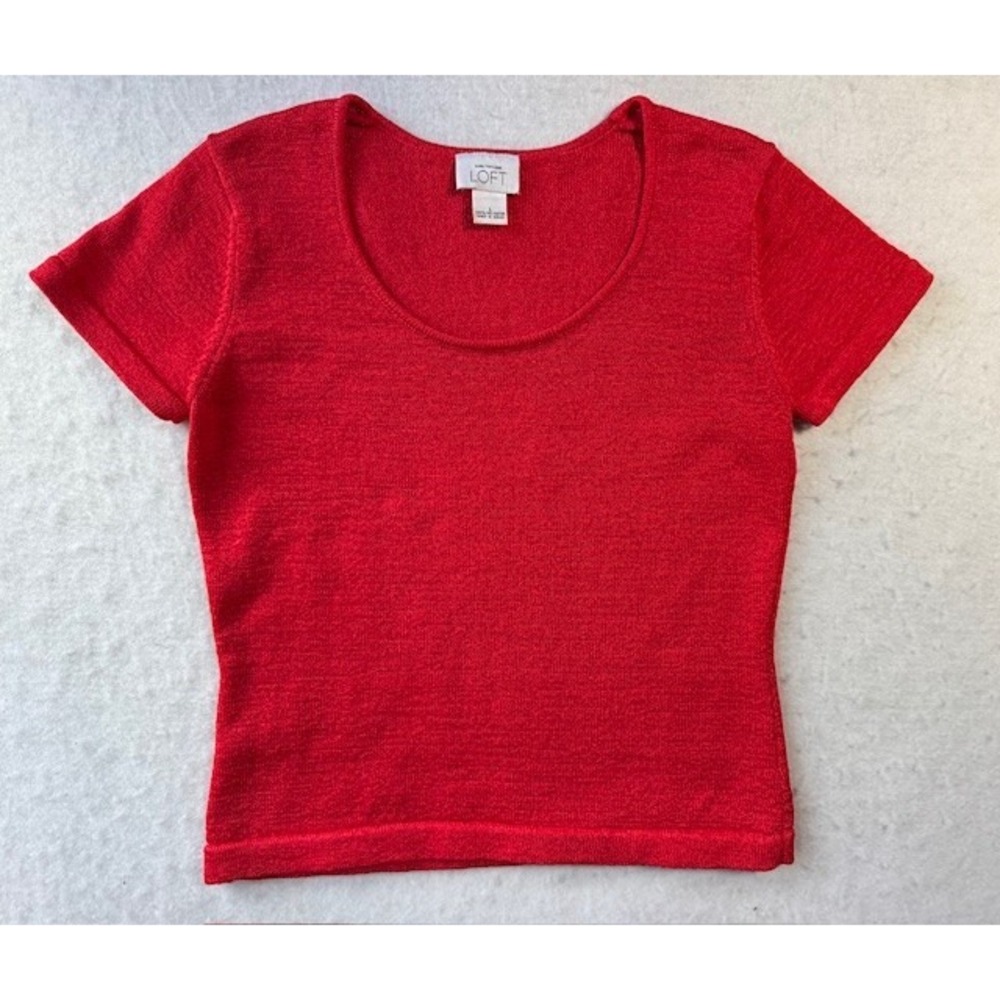 Ann Taylor LOFT Womens Red Short Sleeve Scoop Neck Knit Sweater Top Size‎ L